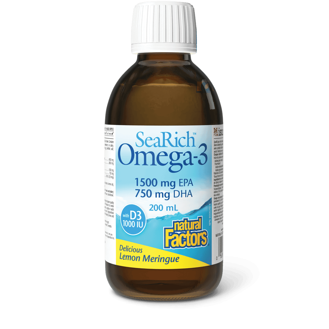 Natural Factors Sea Rich Omega-3 with D3 750 mg EPA/500 mg DHA Lemon Meringue 200mL - Wellness Supplement