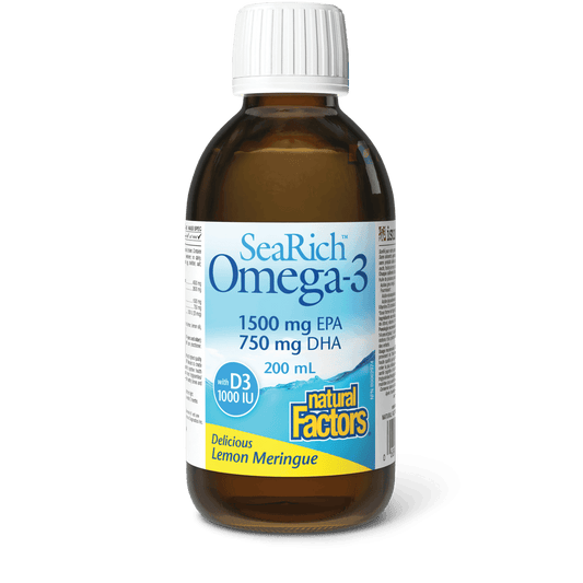 Natural Factors Sea Rich Omega-3 with D3 750 mg EPA/500 mg DHA Lemon Meringue 200mL - Wellness Supplement