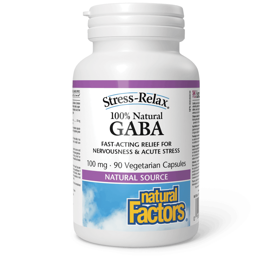 Natural Factors Stress-Relax 100% Natural GABA 100 mg 90 Veg Capsules 