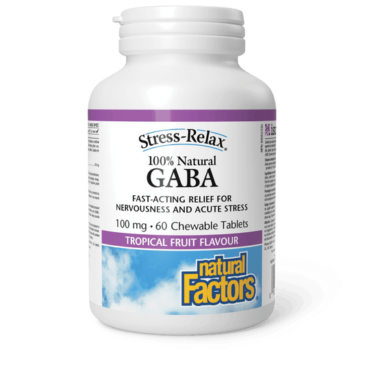 Natural Factors Stress-Relax 100% Natural GABA 100 mg Tropical Fruit 60 Chewables 