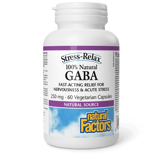Natural Factors Stress-Relax 100% Natural GABA 250 mg 60 Veg Capsules - Wellness Supplement