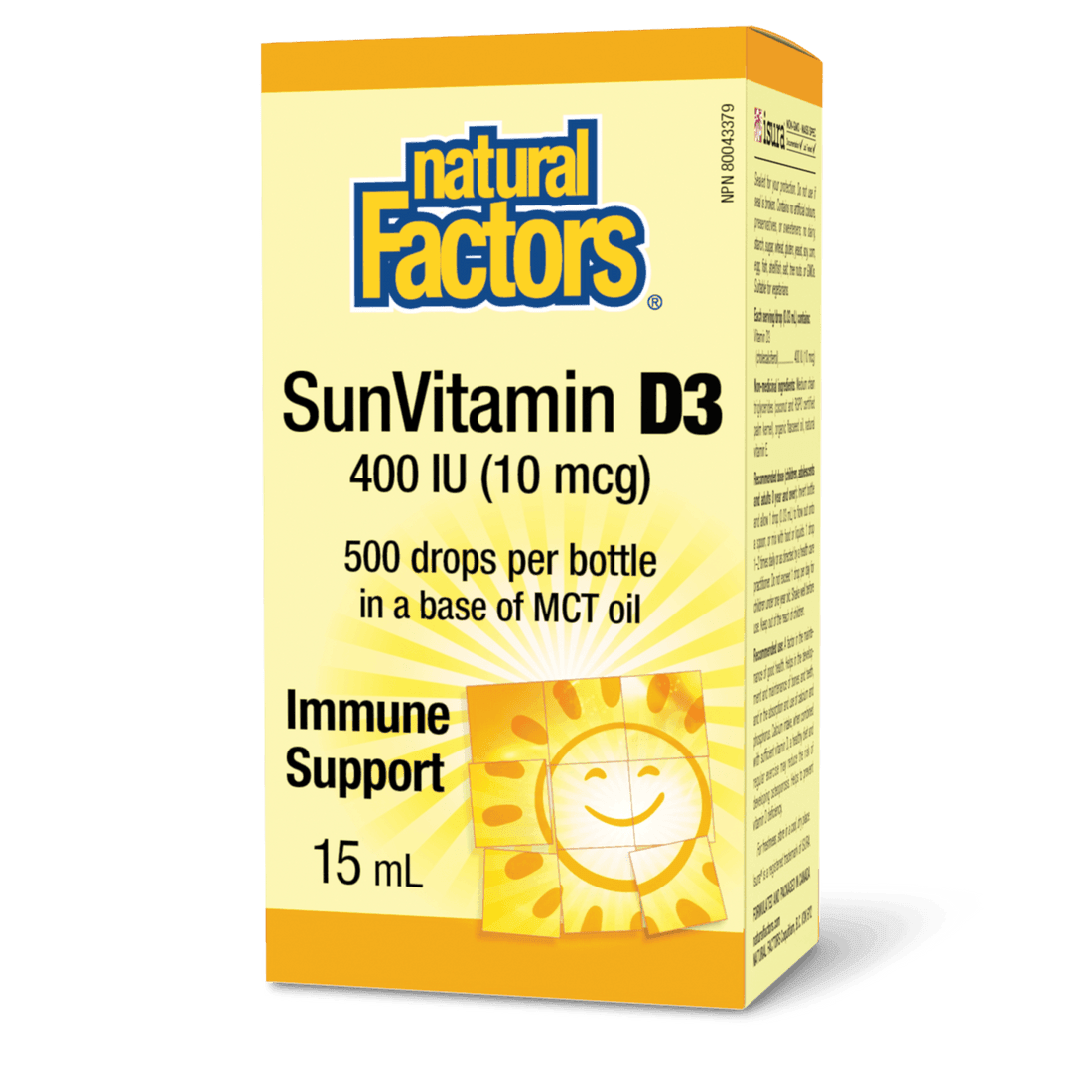 Natural Factors SunVitamin D3 Drops 400 IU 15mL - Wellness Supplement