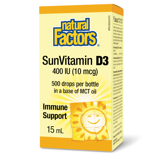 Natural Factors SunVitamin D3 Drops 400 IU 15mL - Wellness Supplement