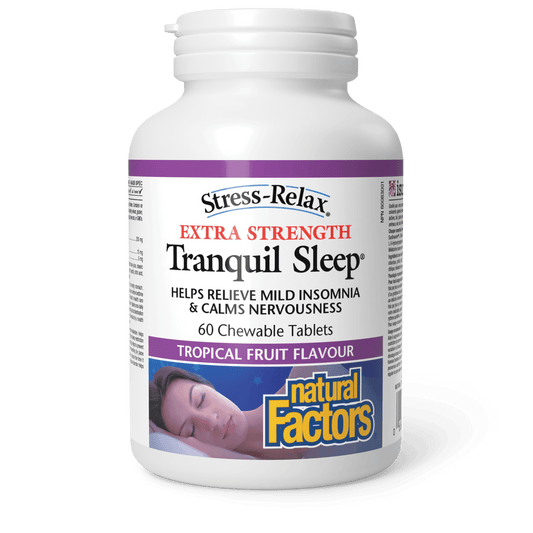 Natural Factors Tranquil Sleep Extra Strength Tropical Fruit Stress-Relax 60 Chewables 