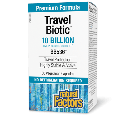 Natural Factors Travel Biotic BB536 10 Billion Live Probiotic Cultures 60 Veg Capsules 