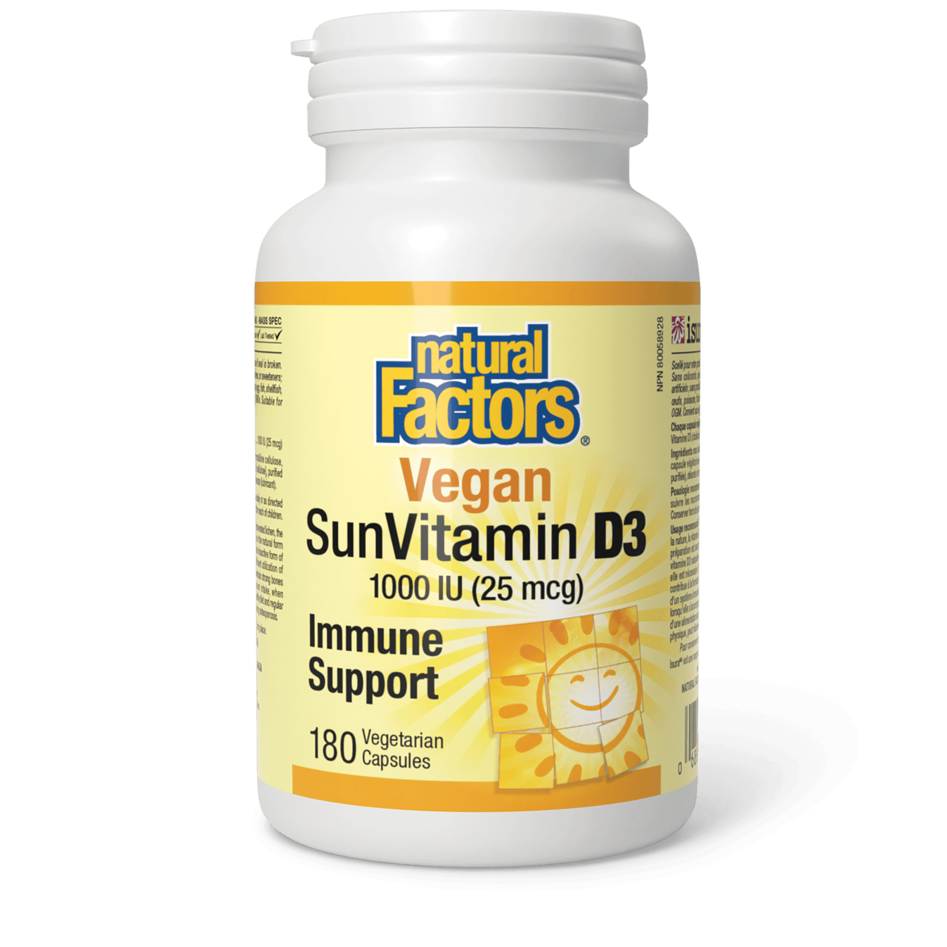 Natural Factors Vegan SunVitamin D3 1000 IU 180 Veg Capsules - Wellness Supplement