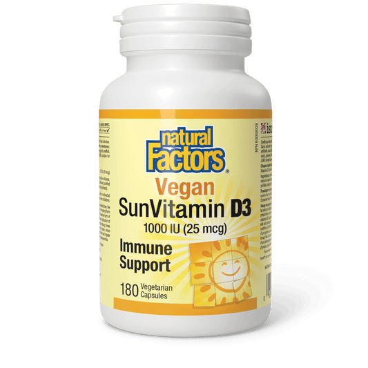 Natural Factors Vegan SunVitamin D3 1000 IU 180 Veg Capsules - Wellness Supplement
