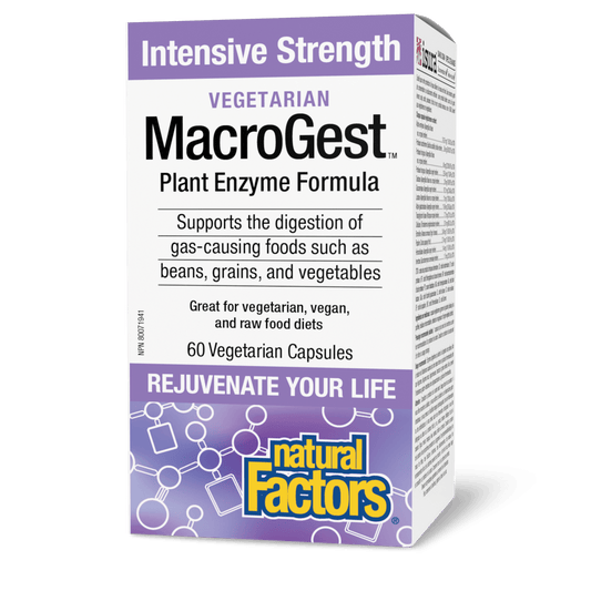 Natural Factors Vegetarian MacroGest Intensive Strength Plant Enzyme Formula 60 Veg Capsules - Wellness Supplement