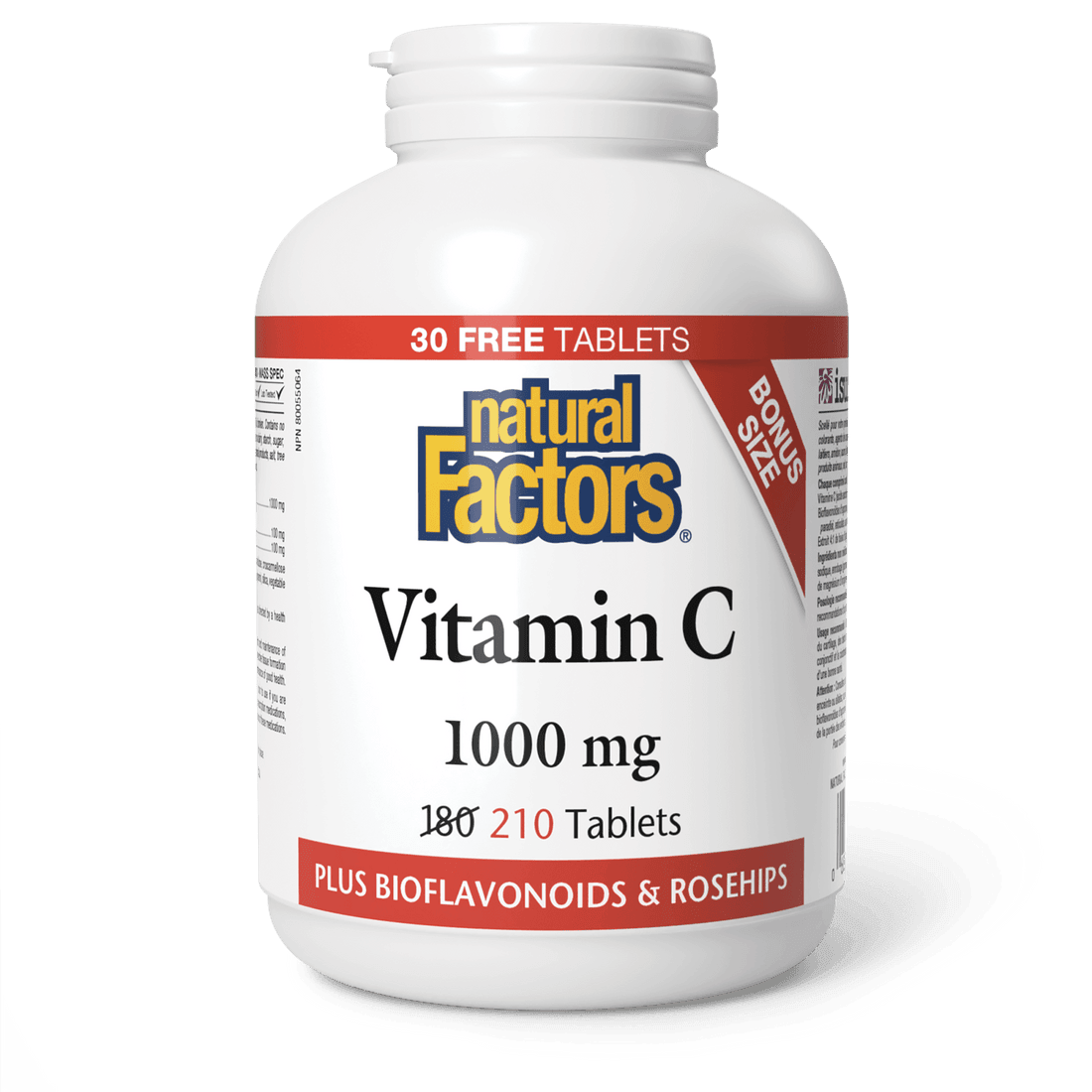 Natural Factors Vitamin C 1000 mg Bonus Size (180+30) Tablets - Wellness Supplement