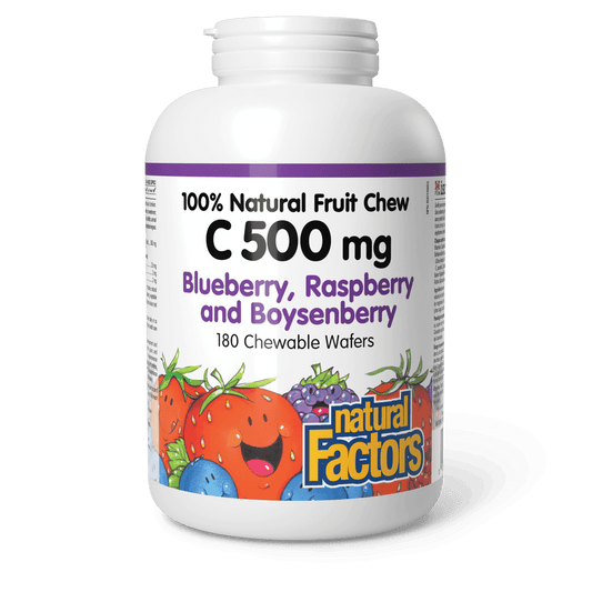 Natural Factors Vitamin C 500 mg Blueberry, Raspberry and Boysenberry 180 Chewable Wafers - Wellness Supplement
