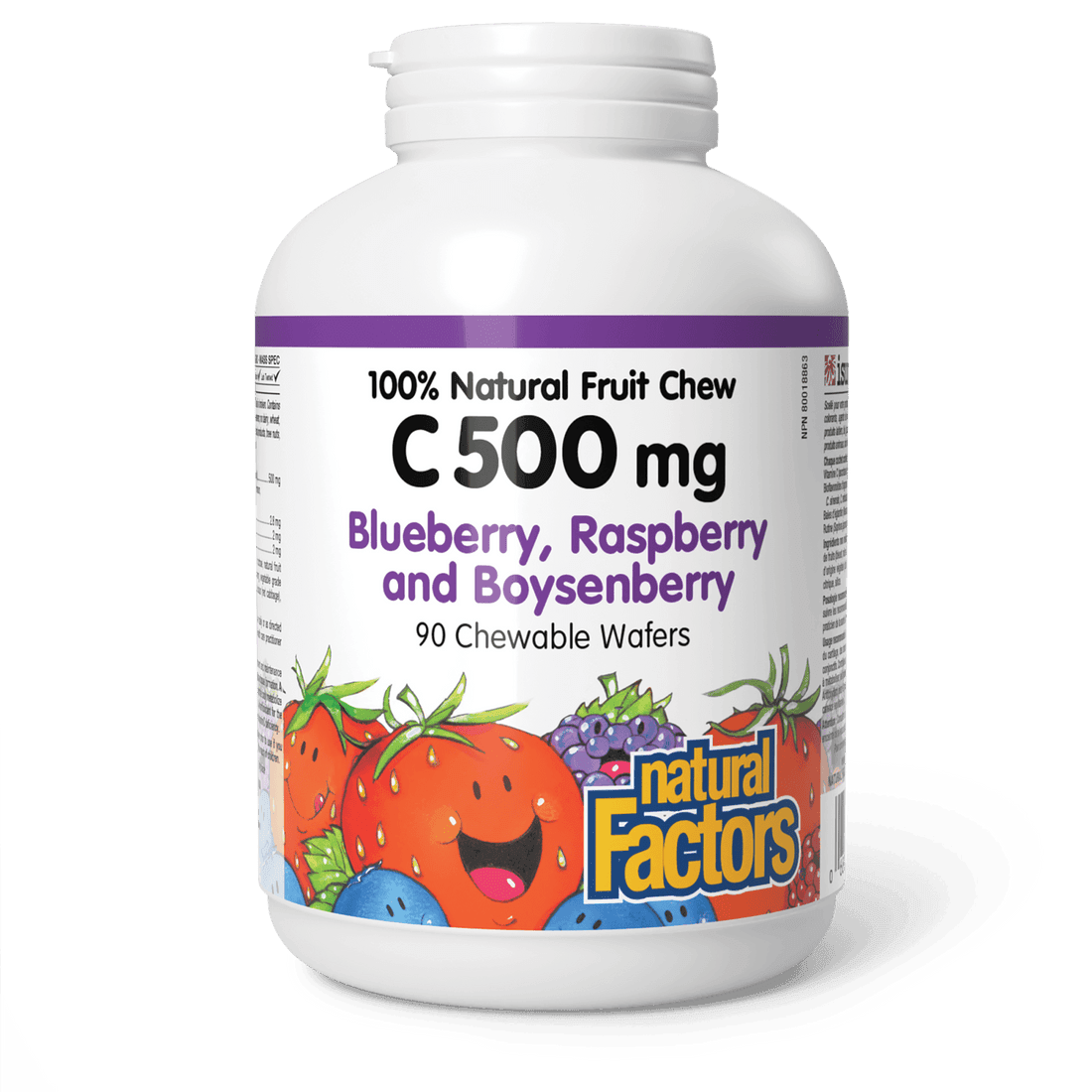 Natural Factors Vitamin C 500 mg Blueberry, Raspberry and Boysenberry 90 Chewable Wafers - Wellness Supplement