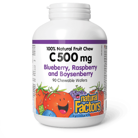 Natural Factors Vitamin C 500 mg Blueberry, Raspberry and Boysenberry 90 Chewable Wafers - Wellness Supplement
