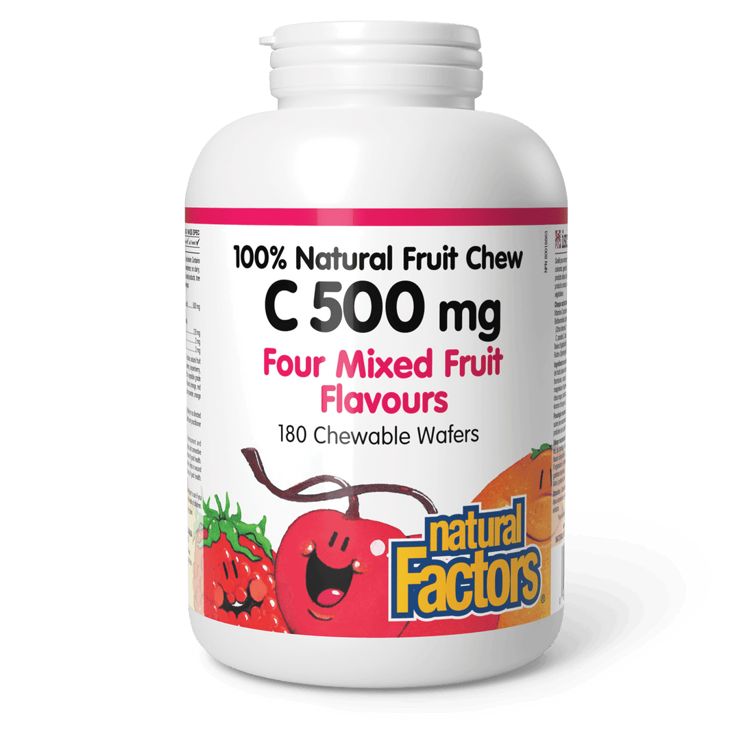 Natural Factors Vitamin C 500 mg Four Mixed Fruit 180 Chewable Wafers - Wellness Supplement