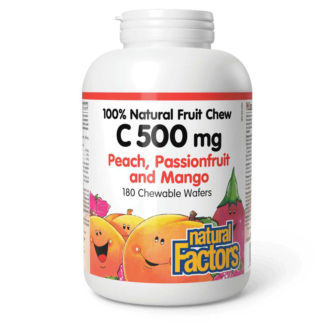 Natural Factors Vitamin C 500 mg Peach, Passionfruit and Mango 180 Chewable Wafers - Wellness Supplement