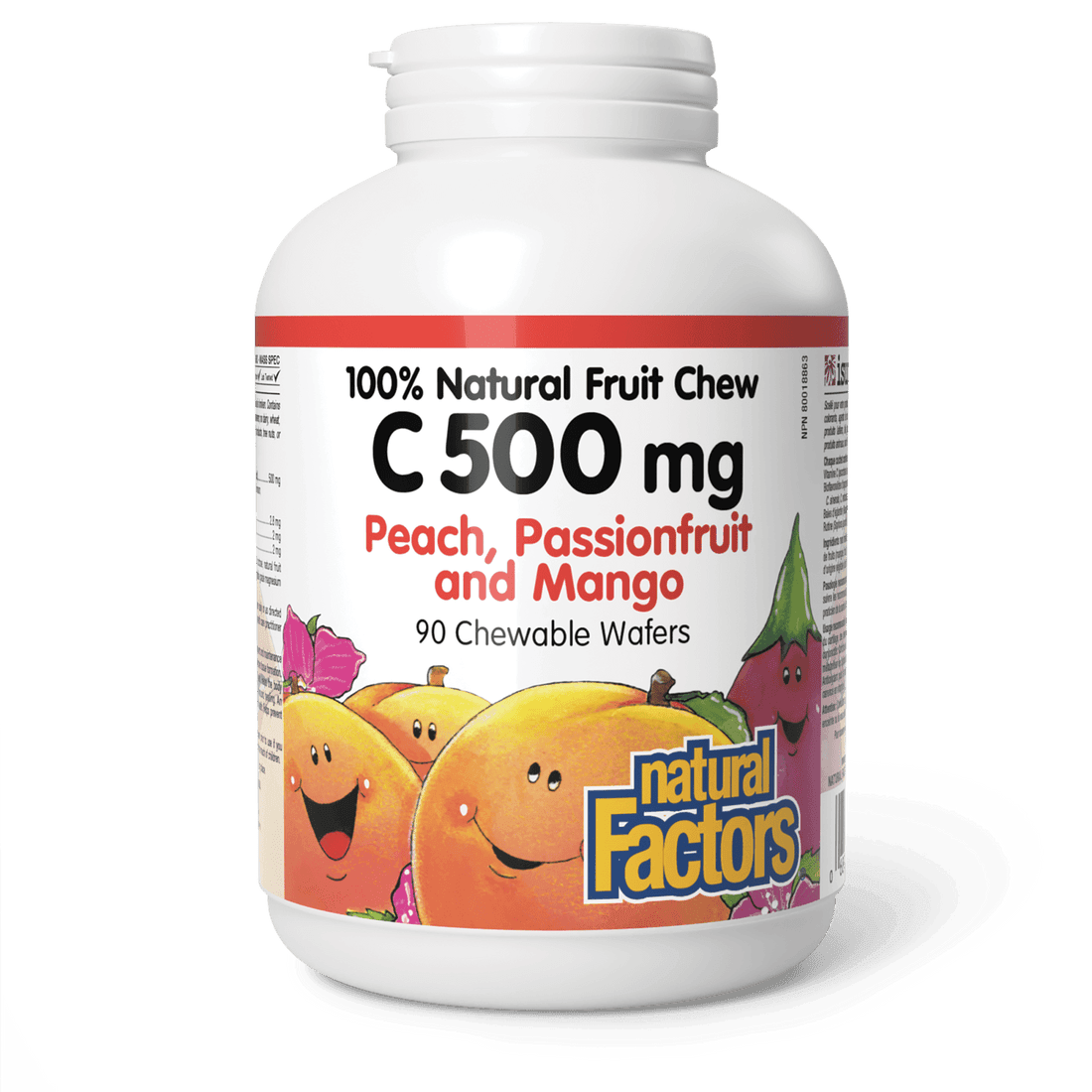 Natural Factors Vitamin C 500 mg - Peach, Passionfruit and Mango 90 Chewable Wafers - Wellness Supplement