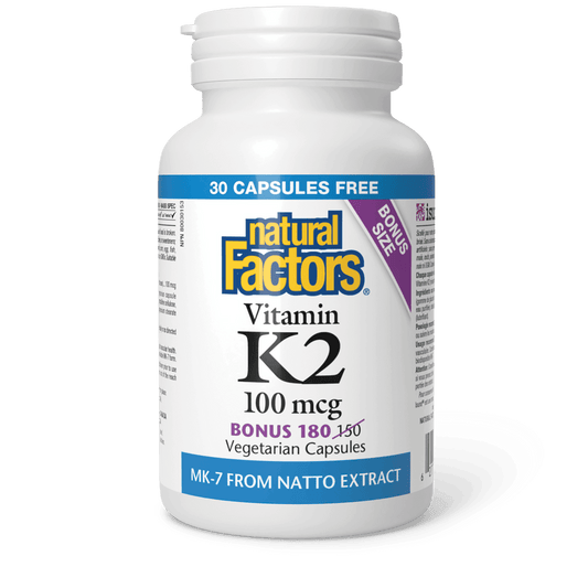 Natural Factors Vitamin K2 100 mcg Bonus Size (120+60) Veg Capsules 