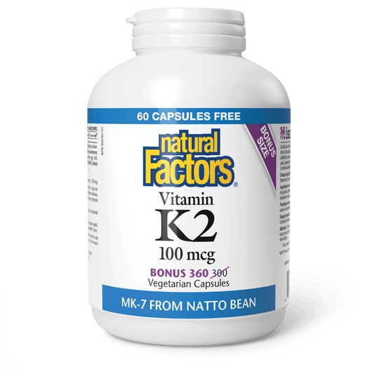 Natural Factors Vitamin K2 100 mcg Bonus Size 360 Veg Capsules 