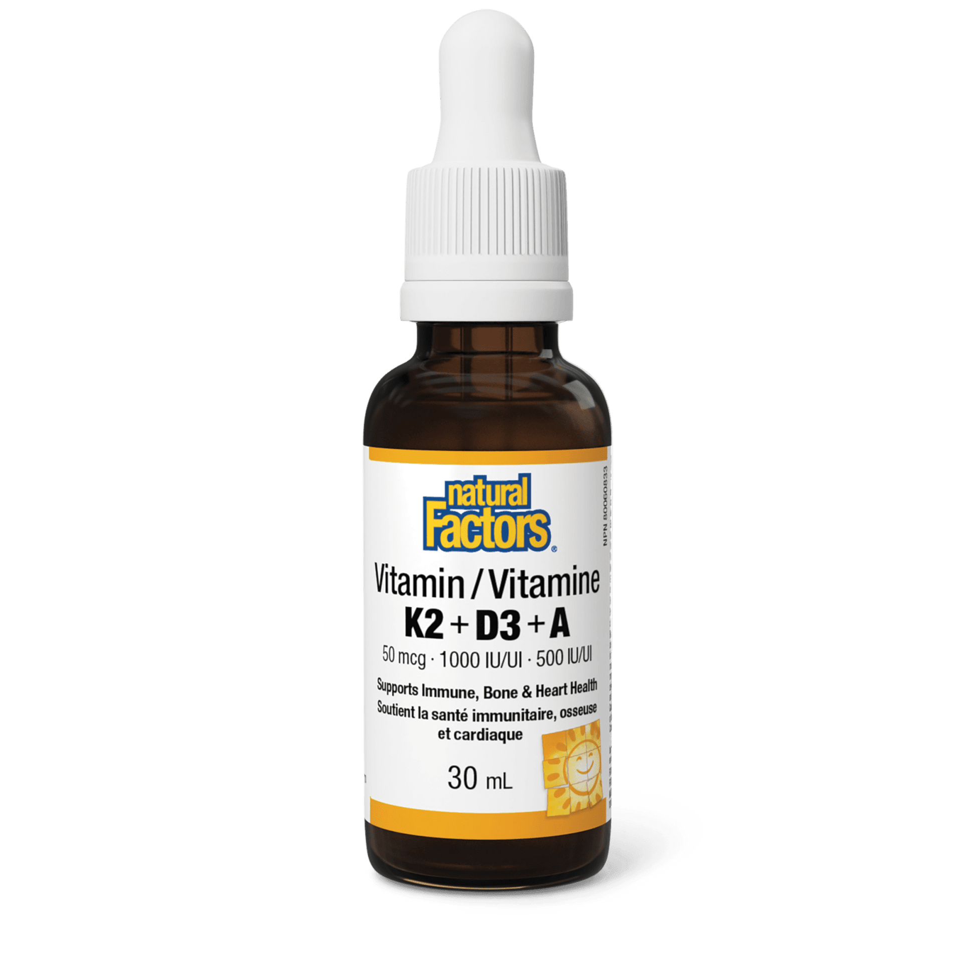 Natural Factors Vitamin K2+D3+A 30mL - Wellness Supplement