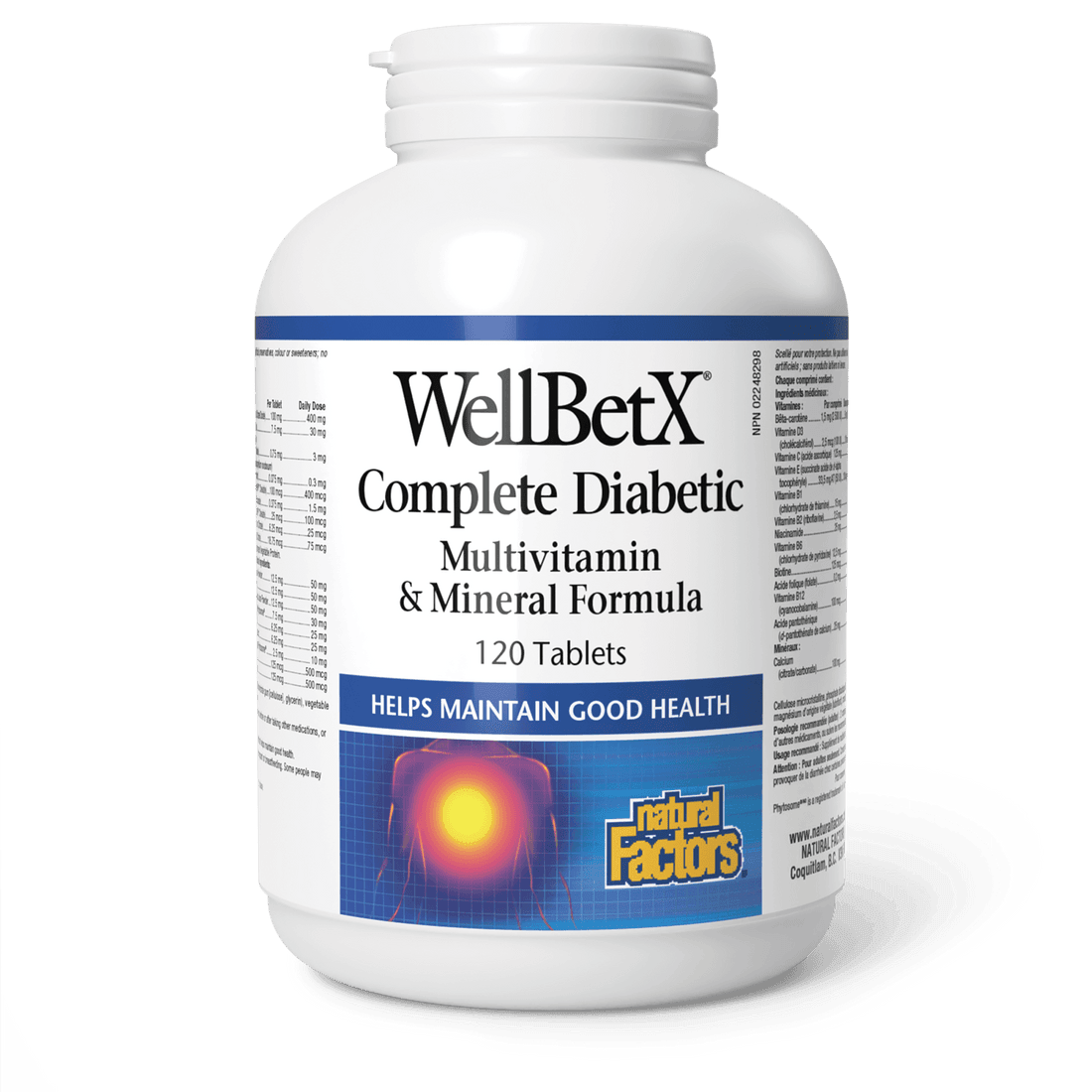 Natural Factors WellBetX Complete Diabetic Multivitamin & Mineral Formula 120 Tablets - Wellness Supplement