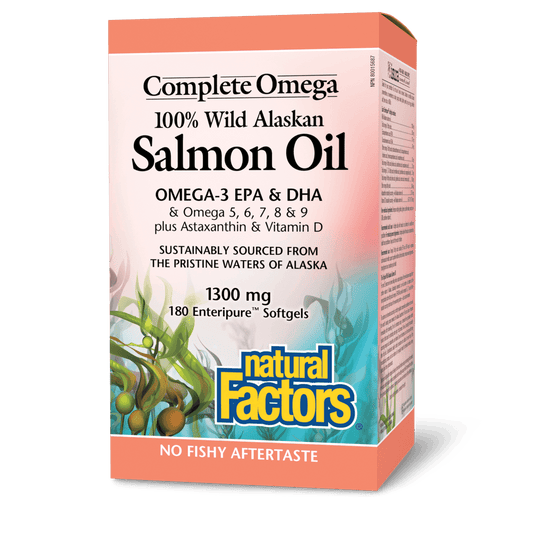 Natural Factors Wild Alaskan Salmon Oil 1300 mg Complete Omega 180 Softgels - Wellness Supplement