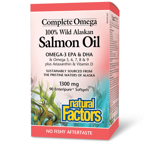 Natural Factors Wild Alaskan Salmon Oil 1300 mg Complete Omega 90 Softgels - Wellness Supplement
