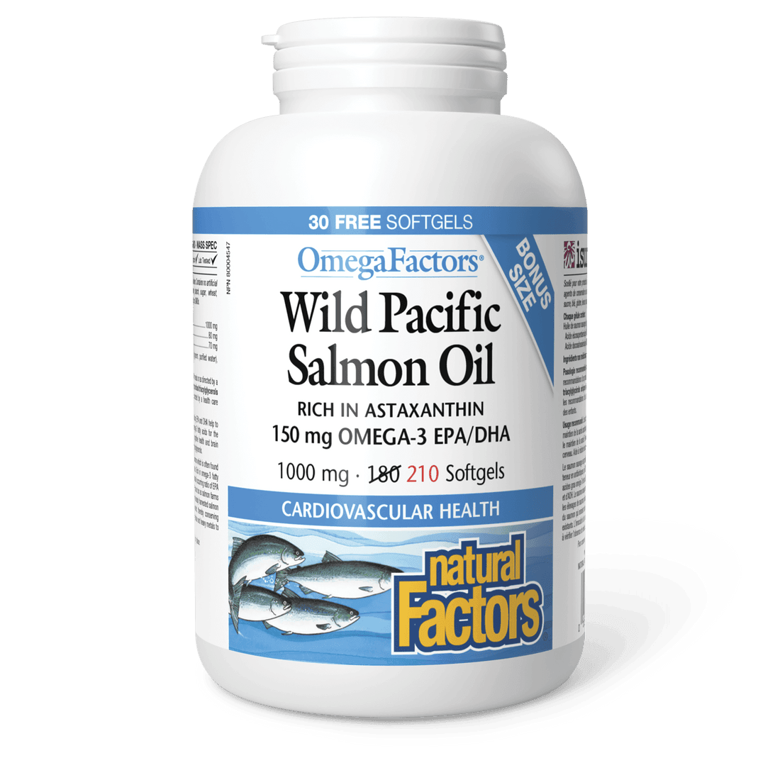 Natural Factors Wild Pacific Salmon Oil 1000 mg OmegaFactors Bonus Size (180+30) Softgels 