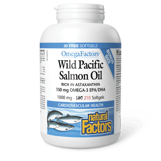 Natural Factors Wild Pacific Salmon Oil 1000 mg OmegaFactors Bonus Size (180+30) Softgels 