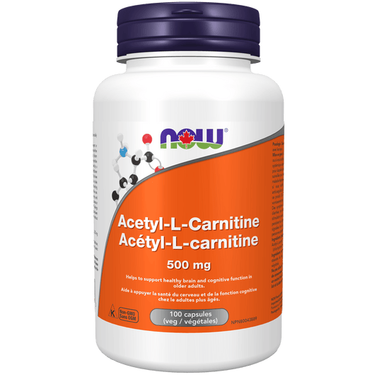 NOW Acetyl L-Carnitine 500mg 100 Veg Capsules - 