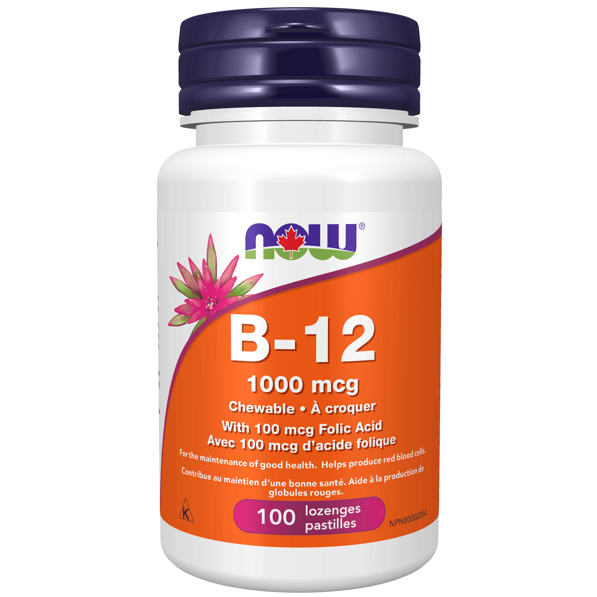 NOW B-12 1000mcg+Folic Acid 100mcg 100 Chewable Lozenges - 