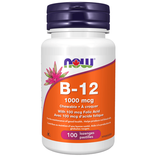 NOW B-12 1000mcg+Folic Acid 100mcg 100 Chewable Lozenges - 