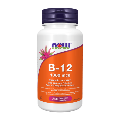 NOW B-12 1000mcg+Folic Acid 100mcg 250 Chewable Lozenges - 