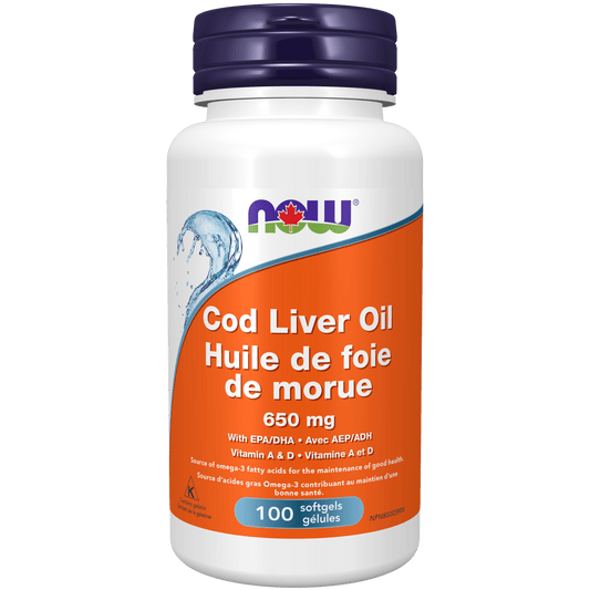 NOW Cod Liver Oil Double Strength Vitamin A&D 100 Softgels - 