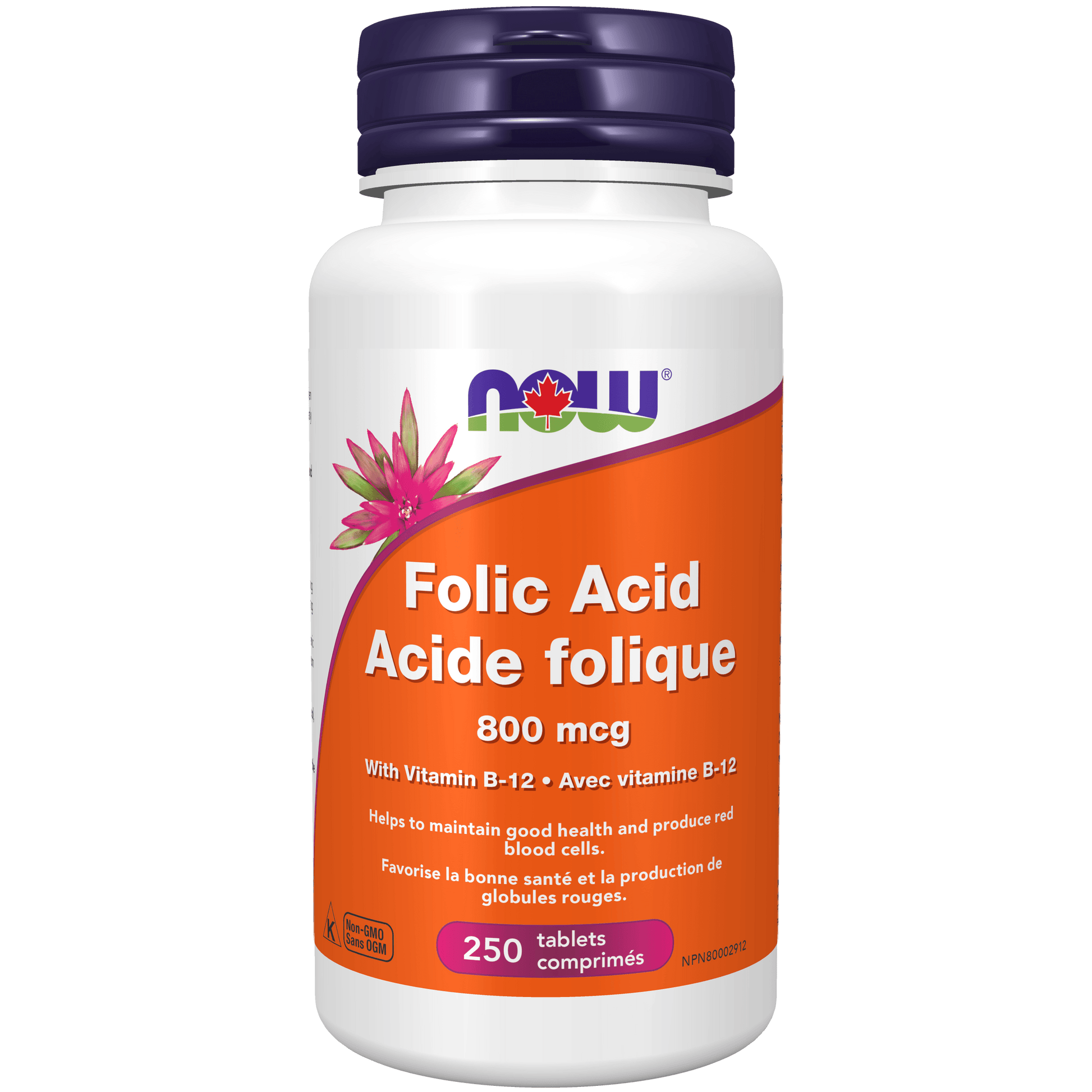NOW Folic Acid 800mcg + B-12 25mcg 250 Tablets - 
