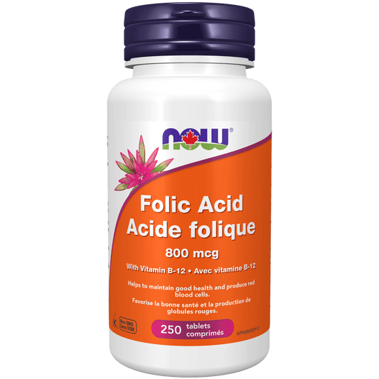 NOW Folic Acid 800mcg + B-12 25mcg 250 Tablets - 