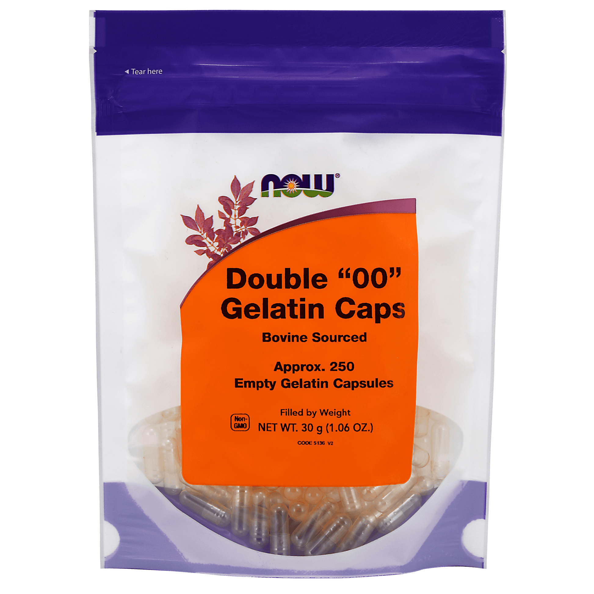 NOW Gelatin Size "00" 250 Capsules - 