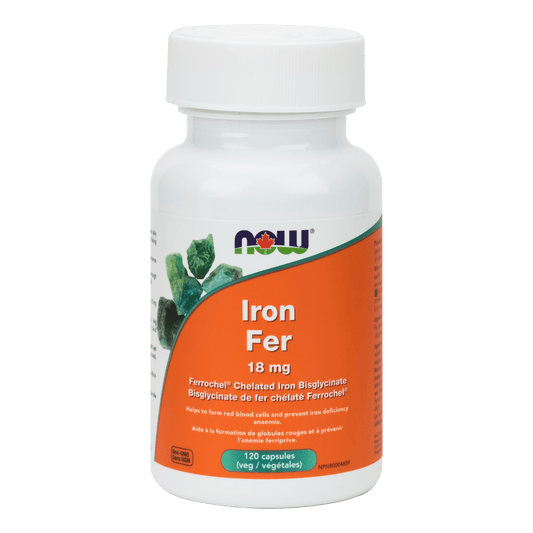 NOW Iron Bisglycinate 18mg 120 Veg Capsules - 