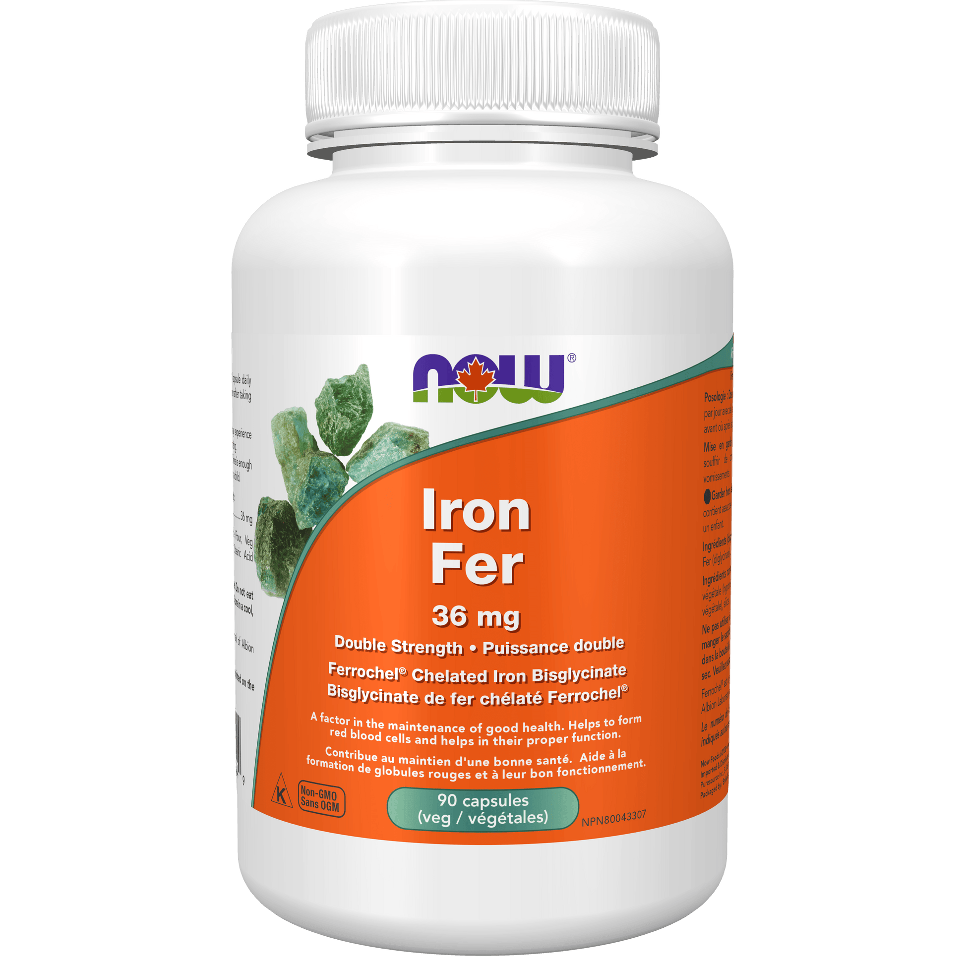 NOW Iron Bisglycinate 36mg 90 Veg Capsules - 