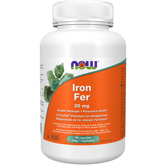 NOW Iron Bisglycinate 36mg 90 Veg Capsules - 