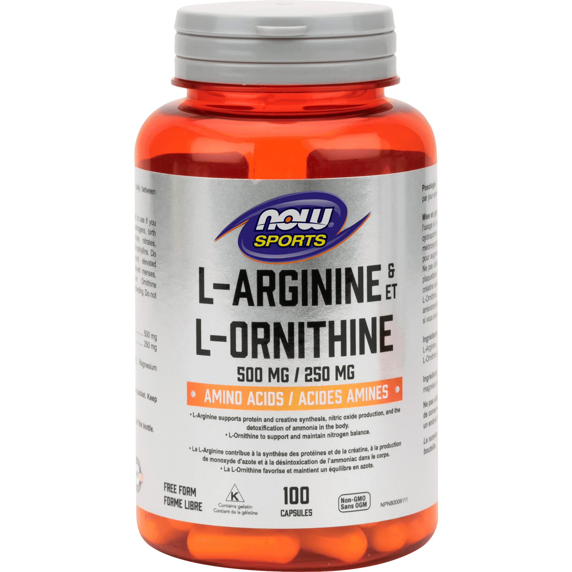 NOW L-Arginine500mg L-Ornithine 250mg 100 Capsules - 