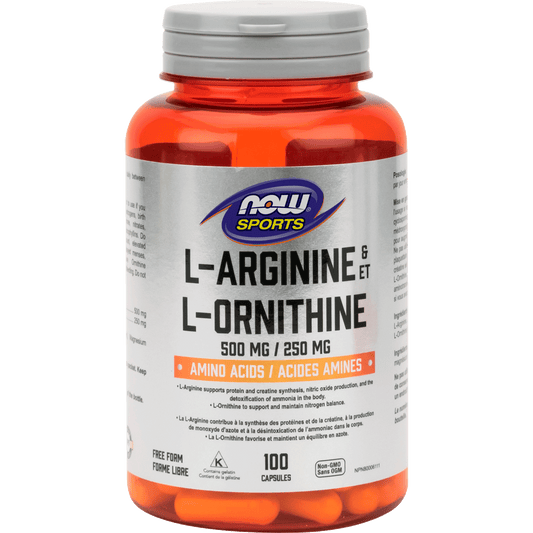 NOW L-Arginine500mg L-Ornithine 250mg 100 Capsules - 