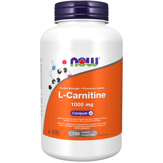 NOW L-Carnitine, Double Strength 1000mg 100 Tablets - 