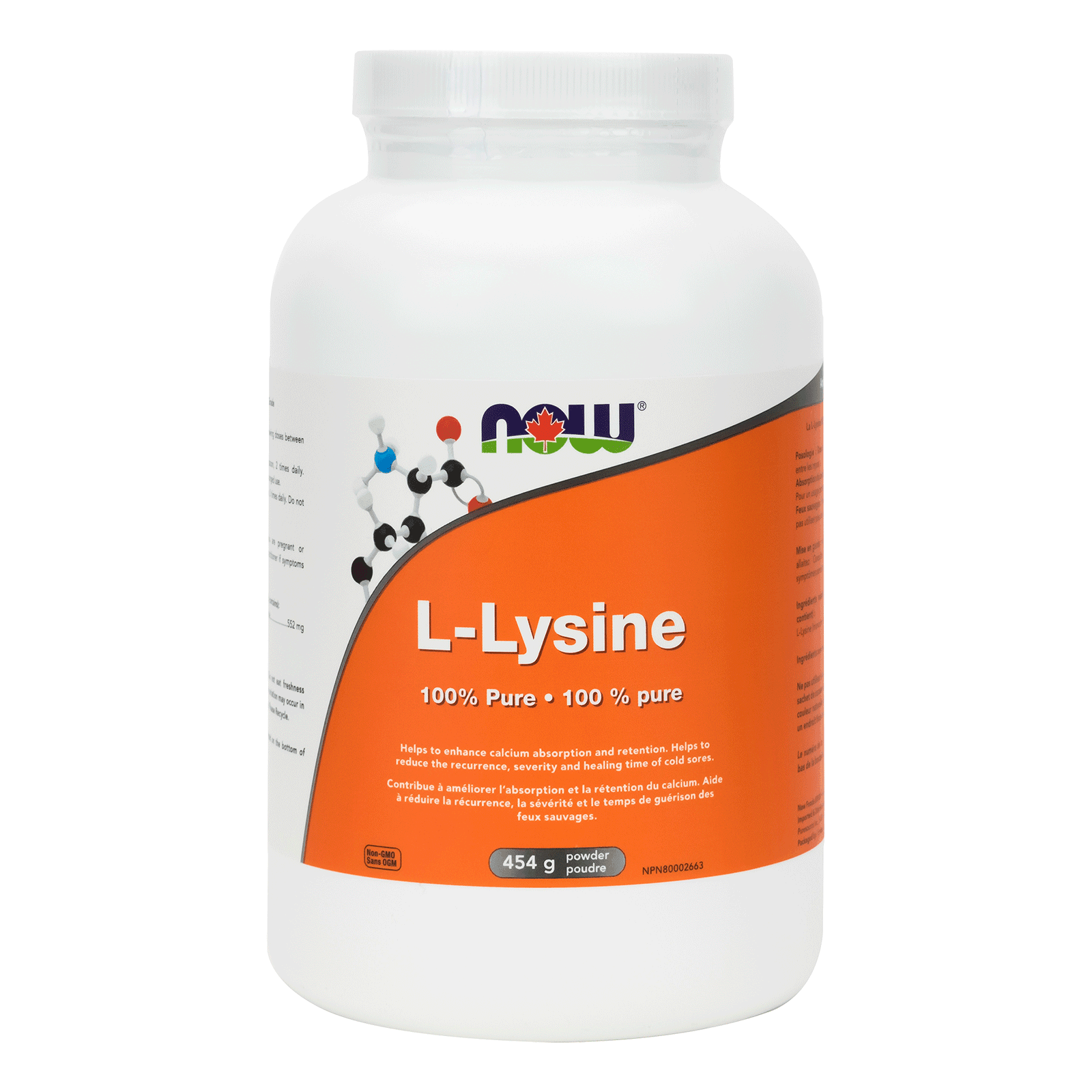 NOW Lysine Powder 100% Pure 454g - 