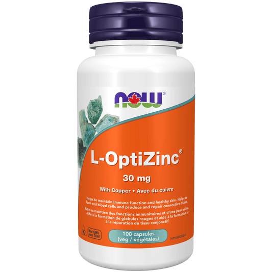 NOW Opti-L-Zinc (Monomethionine) 30mg + Copper 100 Veg Capsules - 