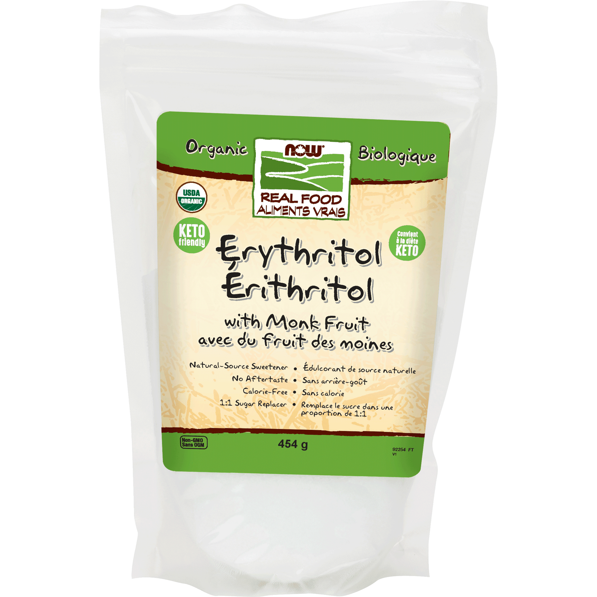 NOW Organic Erythritol and Org Monk Fruit 454g - 
