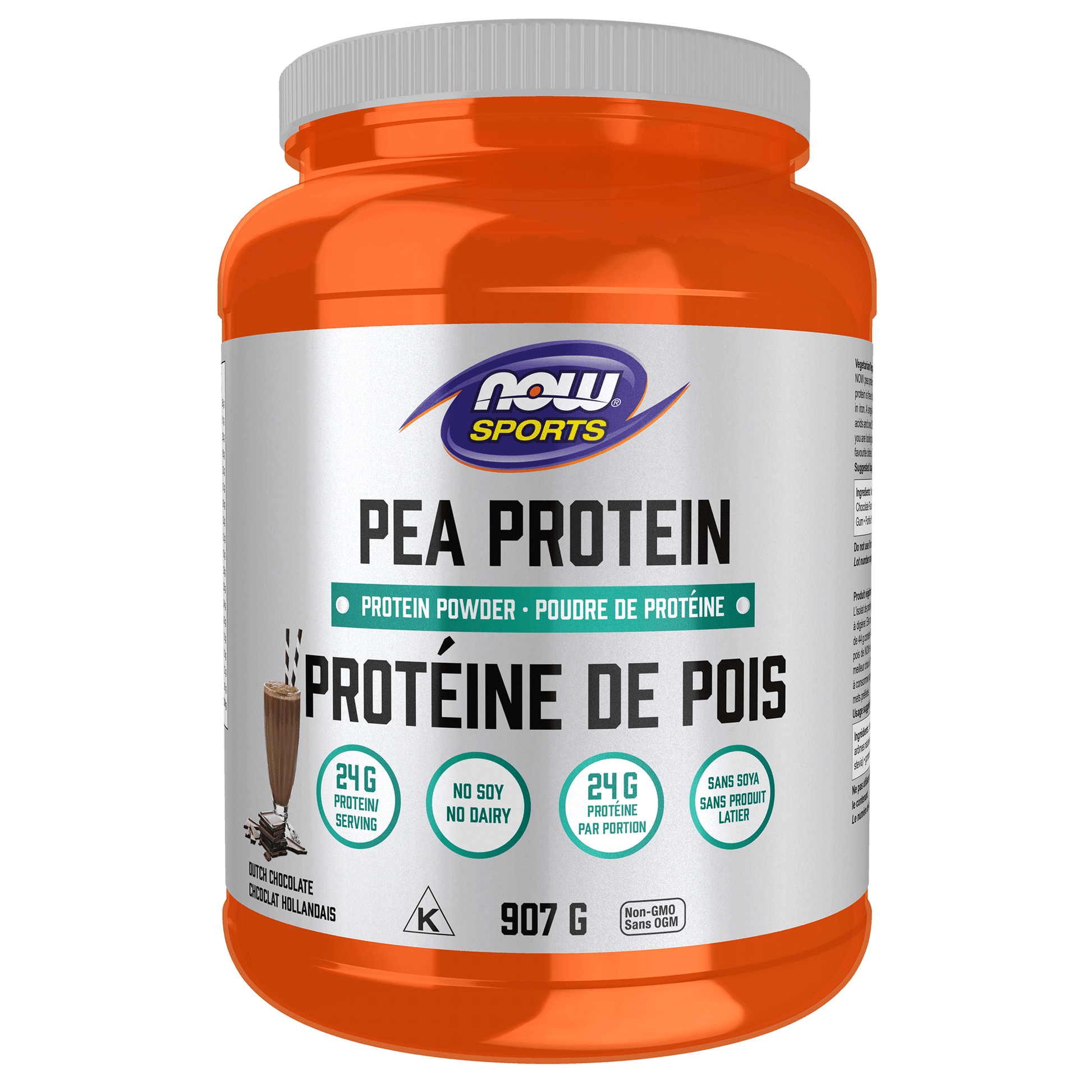 NOW Pea Protein, Non-GMO Vegan, Dutch Chocolate 907g - 