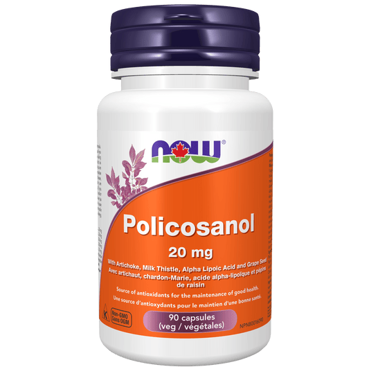 NOW Policosanol 20mg + ALA & Artichoke 90 Veg Capsules - 
