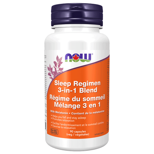 NOW Sleep Regimen 3-in-1 & Melatonin 3mg 90 Veg Capsules - 