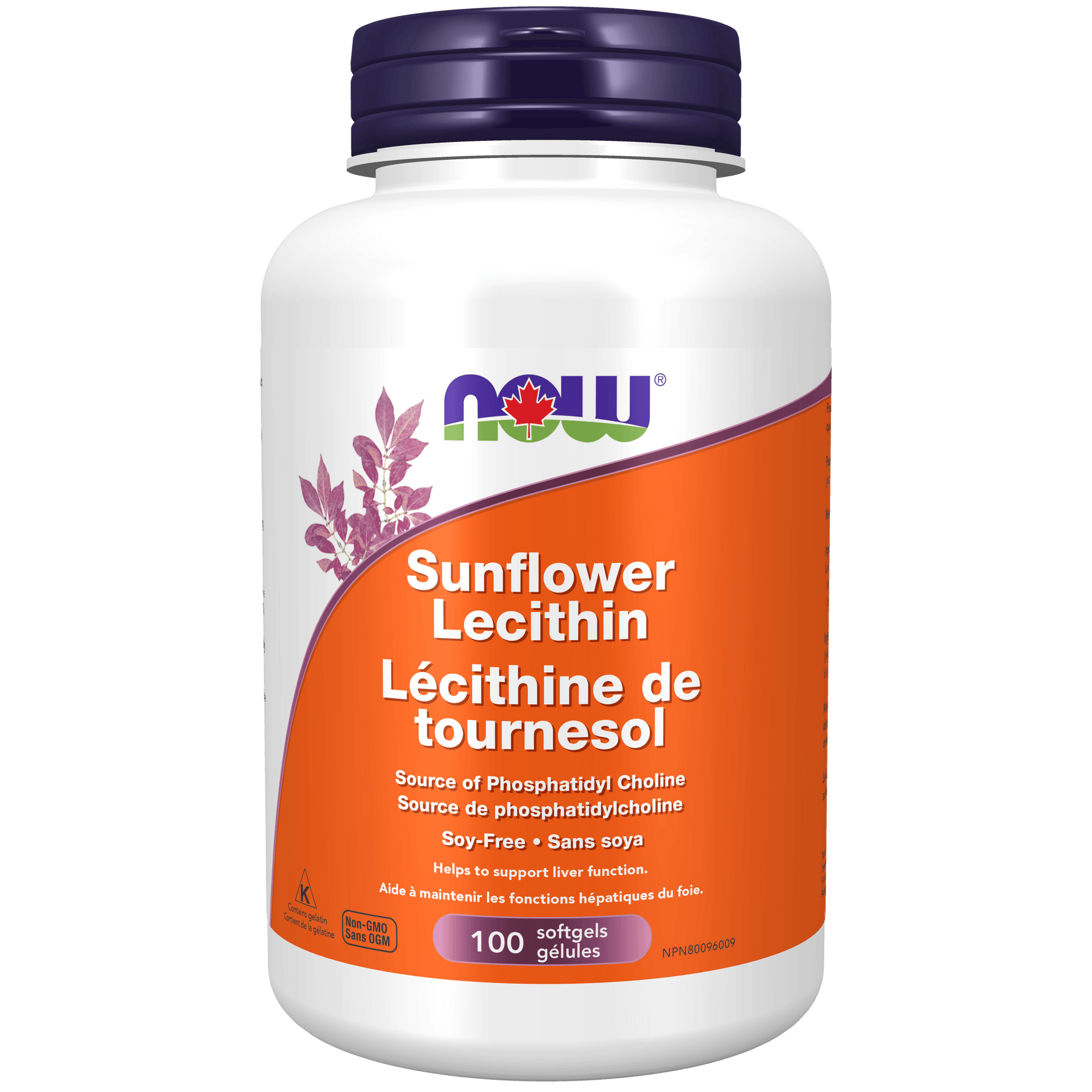 NOW Sunflower Lecithin 1200mg Non-GMO 100 Softgels - 