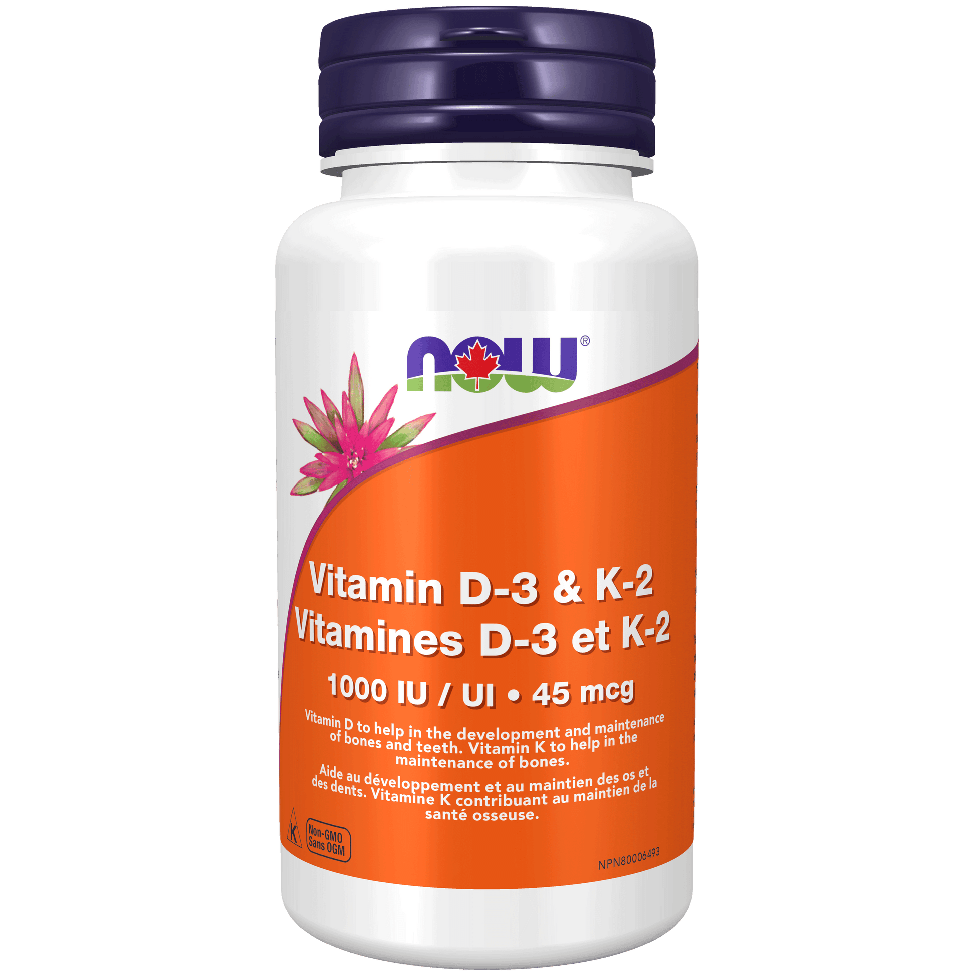 NOW Vitamin D-3 1,000 IU & K2 45mcg 120 Veg Capsules - 