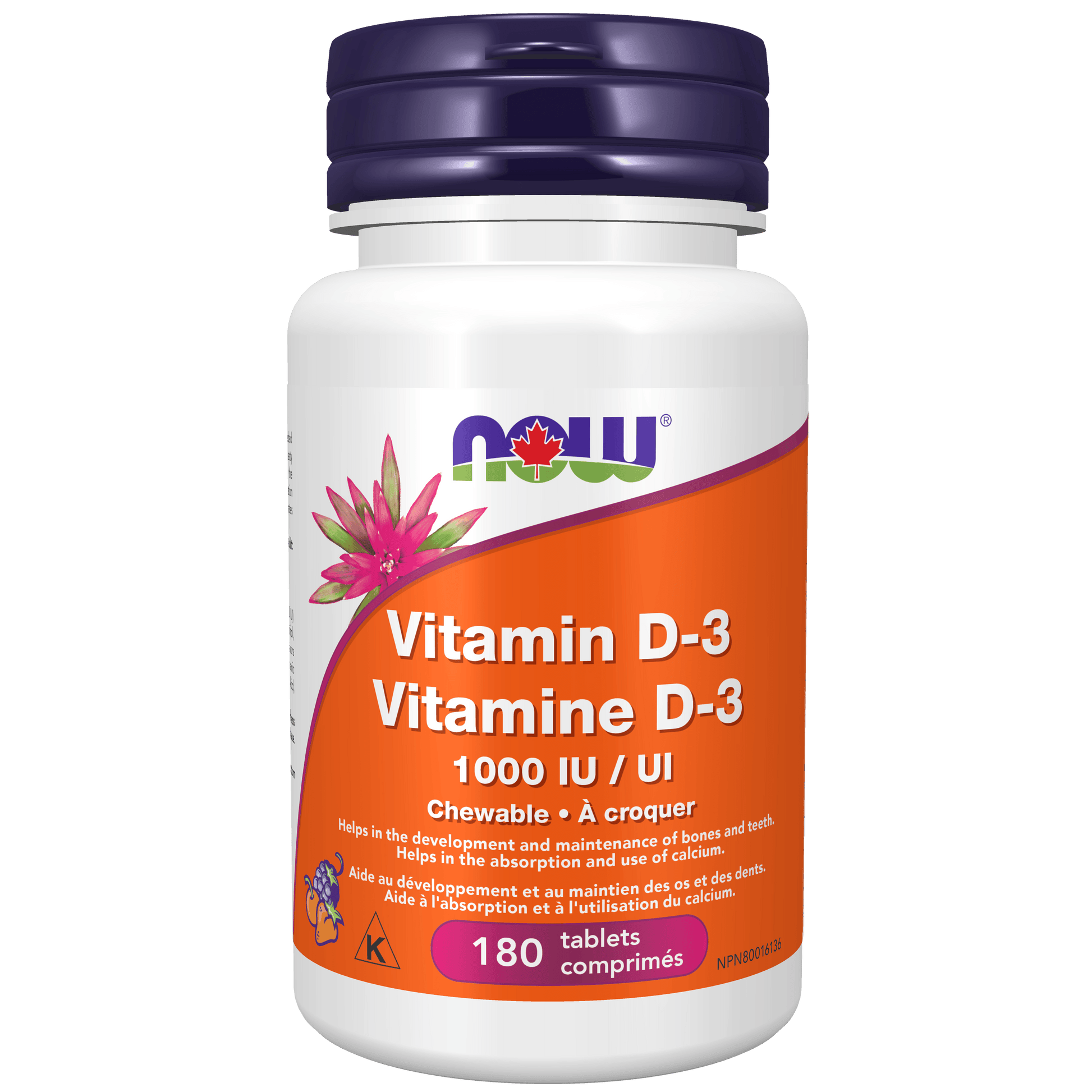 NOW Vitamin D-3 1,000 IU Chewable 180 Lozenges - 